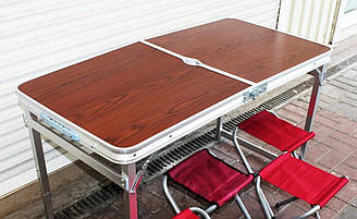 Посилений розкладний стіл для пікніка та 4 стільця. Для відпочинку на природі, для риболовлі і туризму. Колір Яблуня