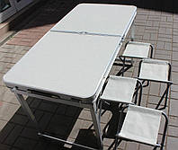 ПОСИЛЕНИЙ розкладний стіл для пікніка та 4 стільця. Для відпочинку на природі, для риболовлі і туризму. Колір БІЛИЙ