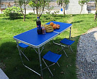 Раскладной удобный стол для пикника и 4 стула. Для отдыха на природе, для рыбалки и туризма. Цвет СИНИЙ