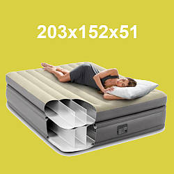 Надувне ліжко Intex 64164, двоспальне з вбудованим насосом, 203х152х51 см, сумка-чохол