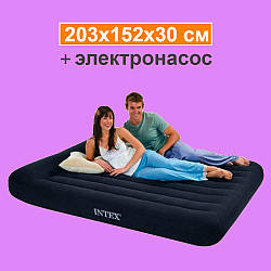 Велюрове двоспальне ліжко-матрац із підголівником, 203x152x30 см, Intex 66781 з електронасосом
