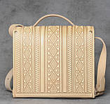 Велика шкіряна сумка через плече бежева, сумка ручної роботи з натуральної шкіри, фото 6