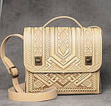 Велика шкіряна сумка через плече бежева, сумка ручної роботи з натуральної шкіри, фото 2