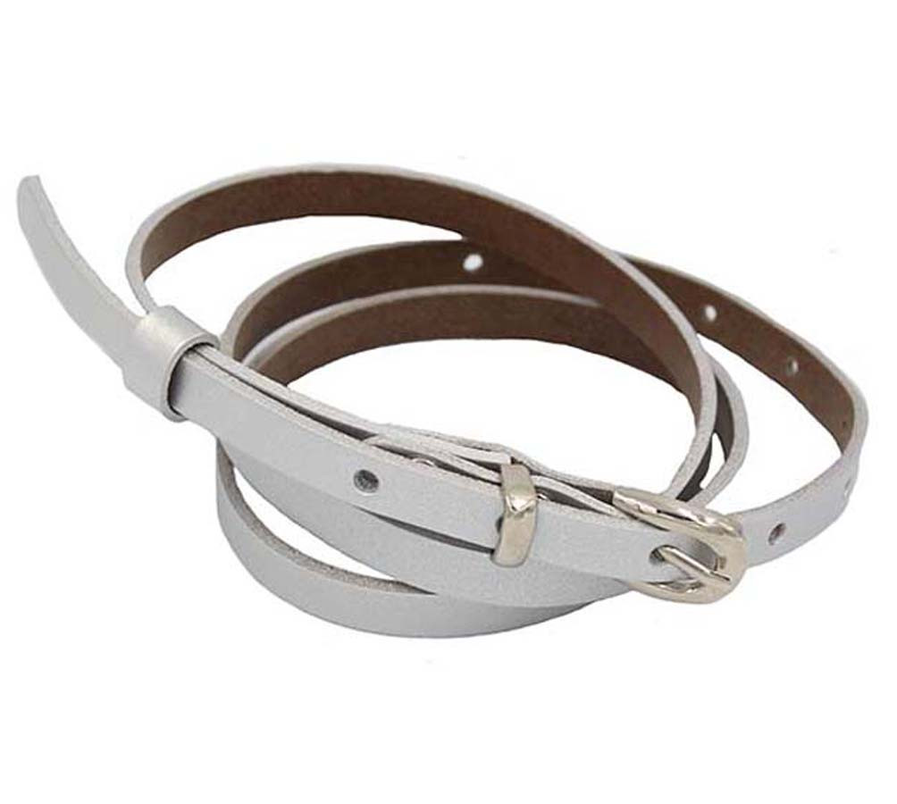 Жіночий вузький ремінь з натуральної шкіри кт220724 срібний, фото 1