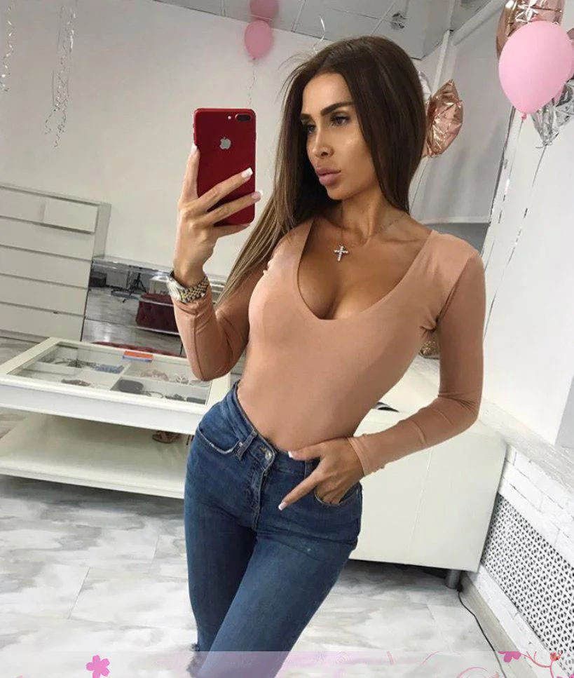 Стильне боді з декольте та довгим рукавом, фото 1