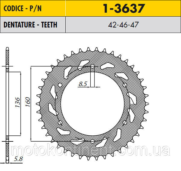 Sunstar 1-3637-47 задня Зірка 47 зуба для BMW F650 1997-2000, F650GS 1999- , F650GS Dakar 2000-...(JTR5.47)