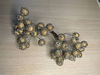 Калина в сахаре декоративная на проволоке для рукоделия, пучок 40 ягод (Калина золото)