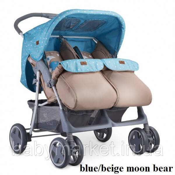 Коляска для двійні Lorelli TWIN (blue/beige moon bear)