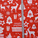 Бавовняна тканина новорічна з ялинками і оленями на червоному, ш. 160 см, фото 3