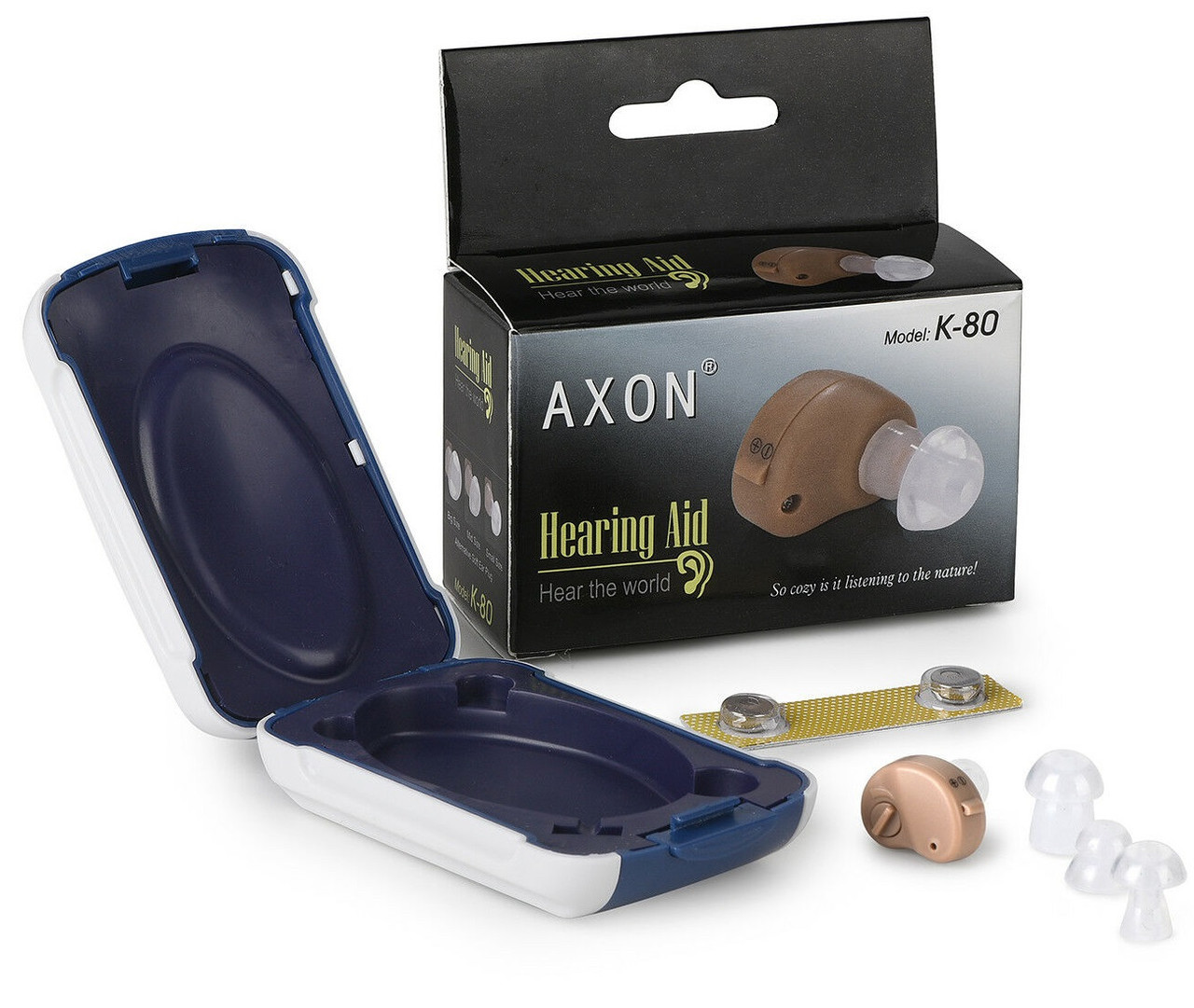 Внутрішньовушний слуховий апарат підсилювач слуху Axon K-80 для Бабусі літньої людини пенсіонерів потужний