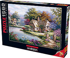 Пазли Котедж біля озера з лебідами на 1500 елементів