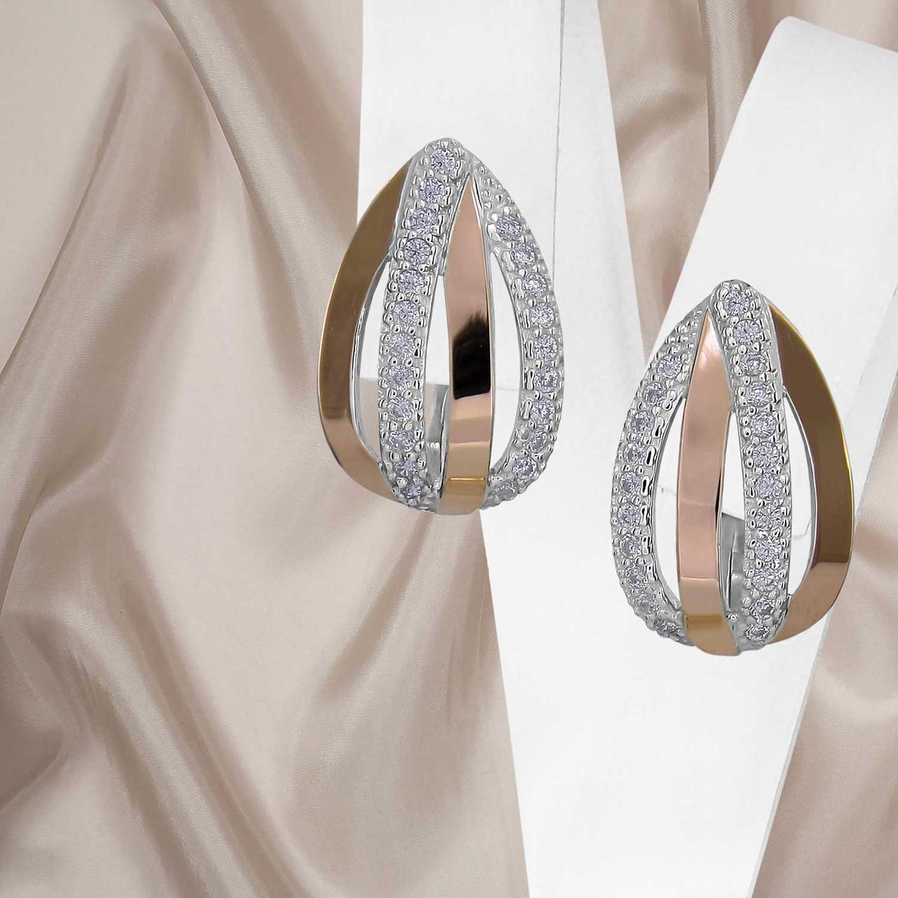 Жіночі сережки зі срібла 925 проби з золотими пластинами 375 проби "Диадора", фото 1