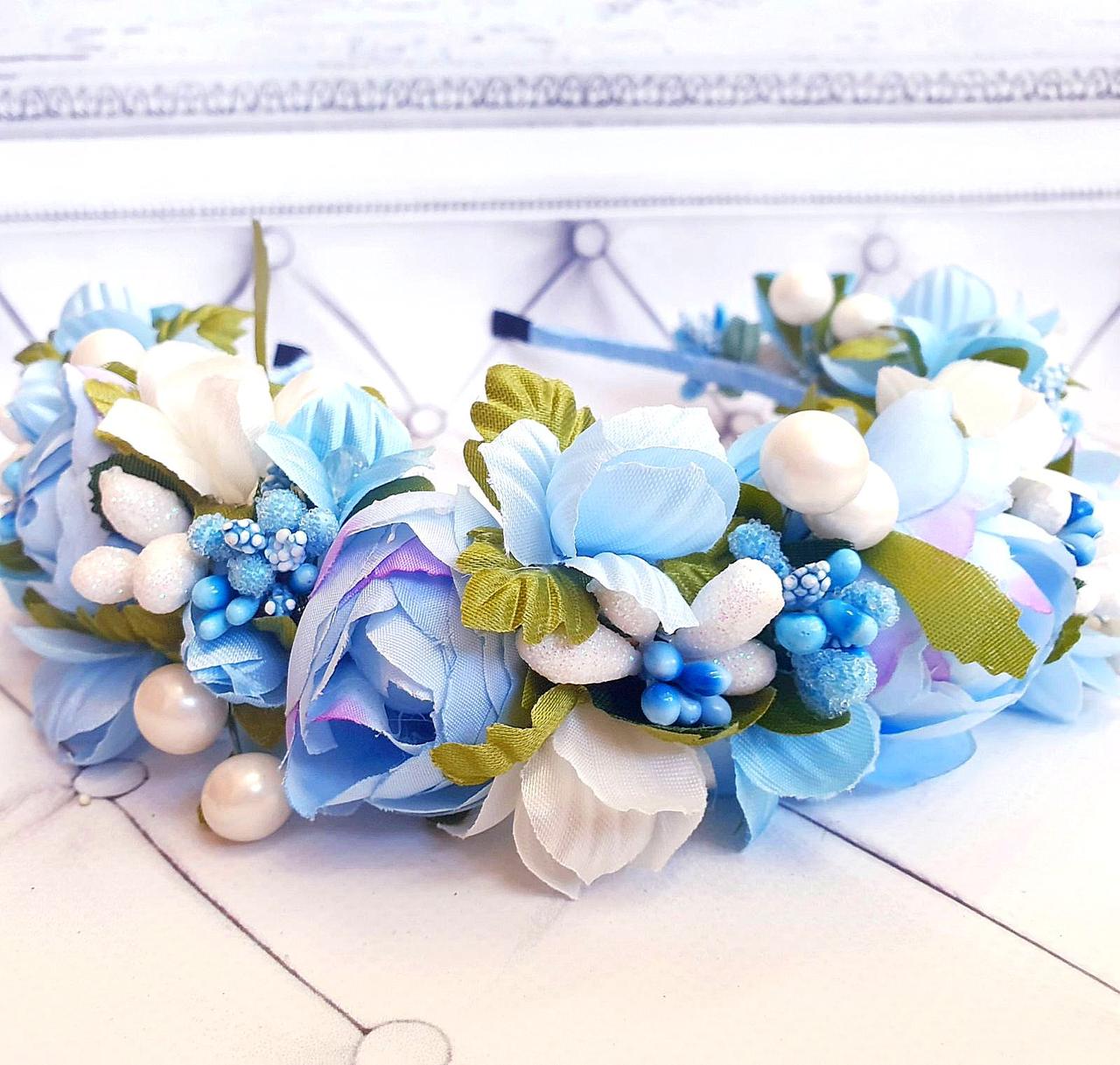 Обруч Піони новинка (голубий), фото 1