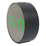 Годинник дзеркальний із зеленим підсвічуванням DT-6505 5427, чорний, фото 2