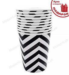 Одноразові стакани "Зігзаг", 10 шт, 250 мл., колір - чорний з білим