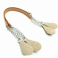 Плоскі ручки на ланцюжку із замшевою краплею 70 см, бежеві