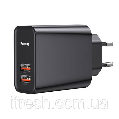 Сетевое ЗУ Baseus Speed Dual QC3.0 Quick charger U+U 30W EU, Black (CCFS-E01), фото 1