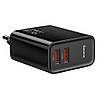 Сетевое ЗУ Baseus Speed Dual QC3.0 Quick charger U+U 30W EU, Black (CCFS-E01), фото 2