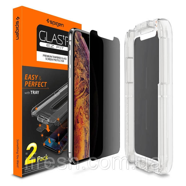 Захисне скло Spigen для iPhone X/XS EZ FIT GLAS.tR Privacy, 2 шт. (063GL25686)