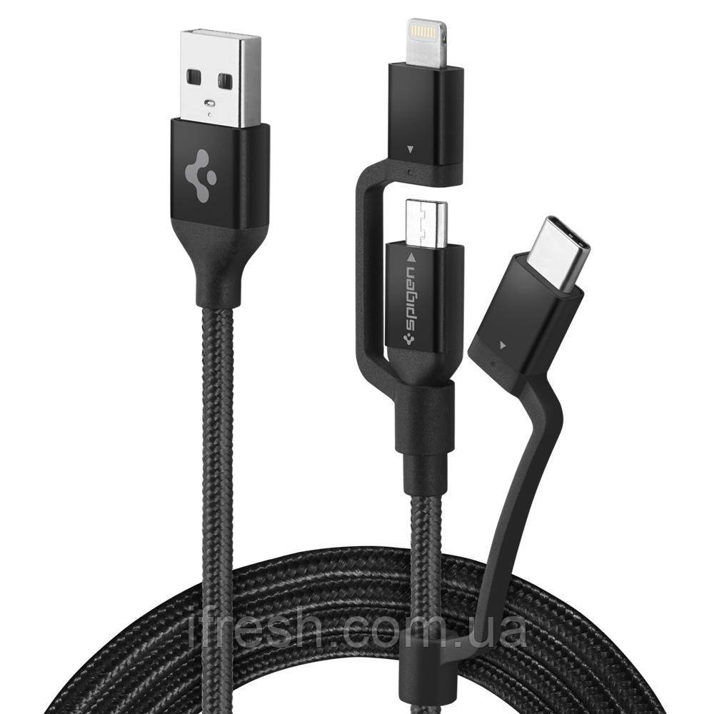 Кабель USB Spigen Essential C10I3 3-in-1 Type-C/Micro USB/Lightning, Black (000CB22774)