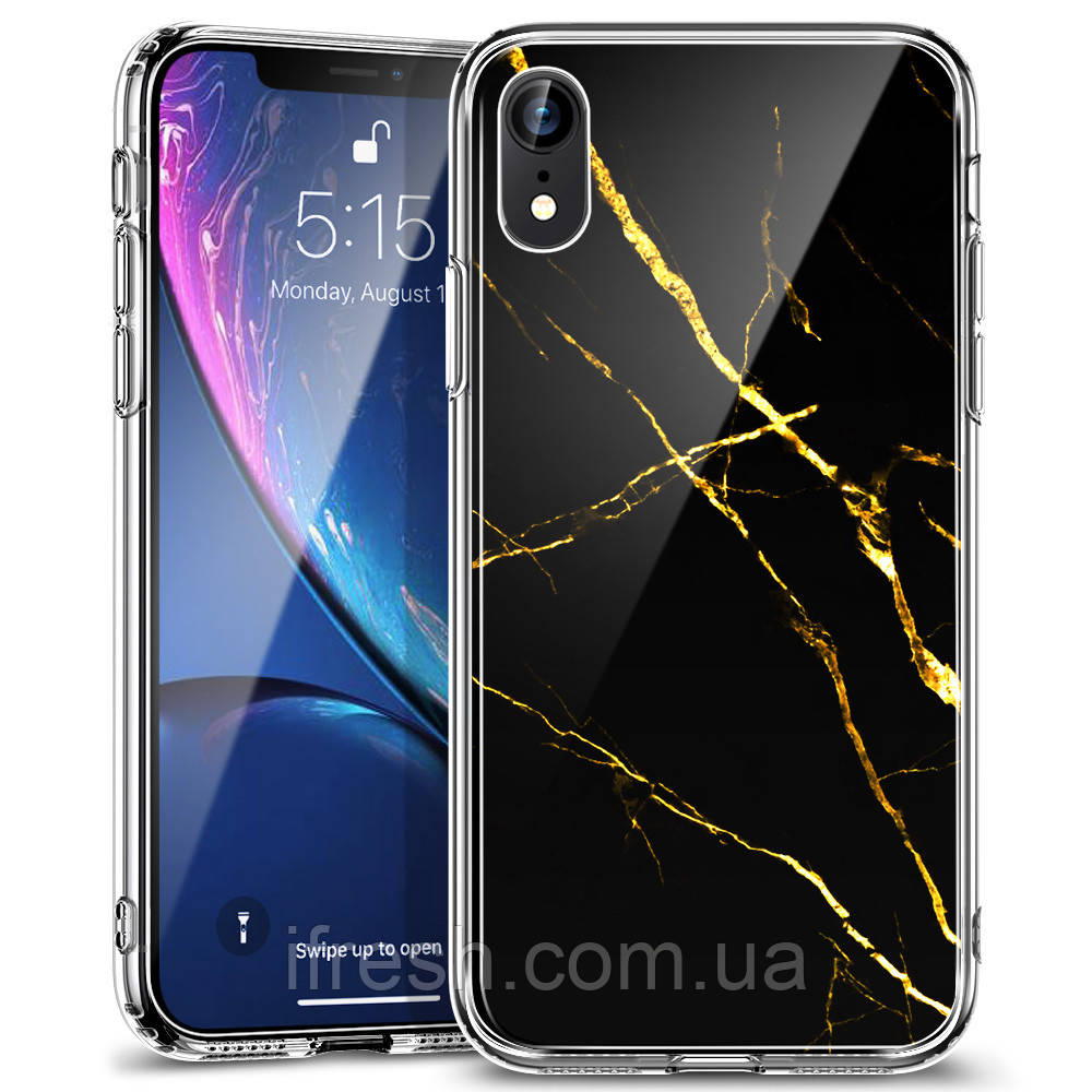 Чехол ESR для iPhone XR Mimic Marble Tempered Glass, Black Gold (4894240071205), фото 1