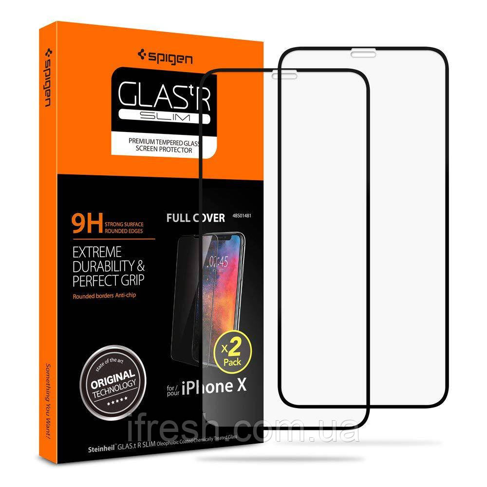 Захисне скло Spigen для iPhone Х/XS Full Cover, Black (2шт) (057GL23120)