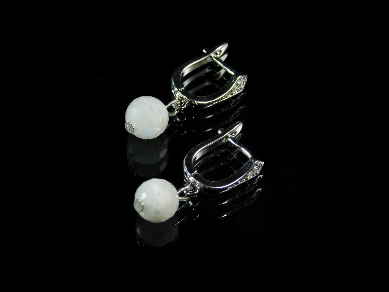 Ексклюзивні сережки Місячний камінь грань, Вишукані сережки з натурального каменю, красиві прикраси