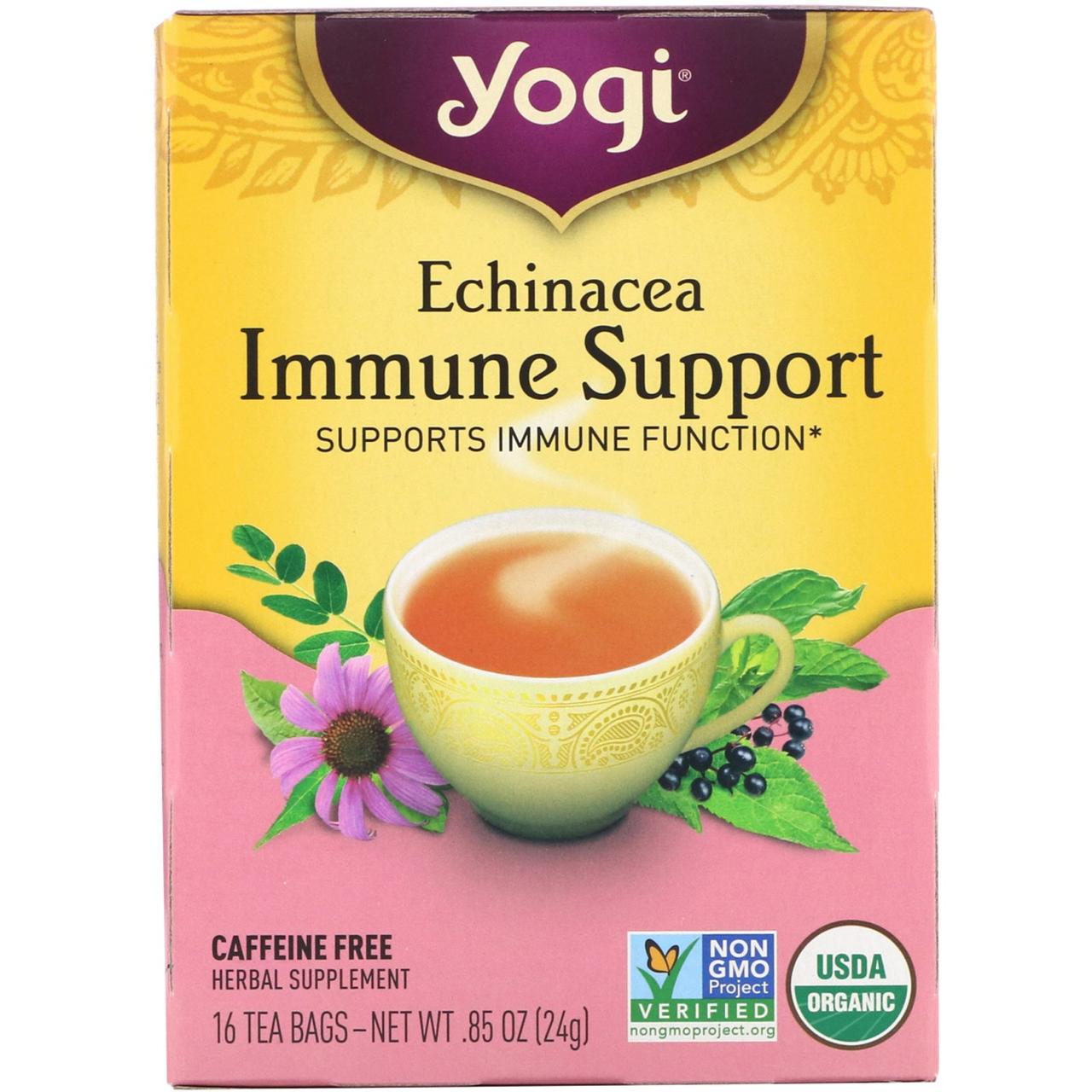 Echinacea Immune Support, без кофеїну, 16 чайних пакетиків, 24 г, Yogi Tea