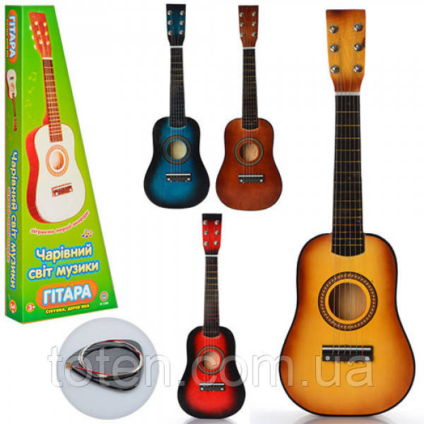 Гітара дитяча ігрова, дерево, 58 см, струни 6 шт, запасна струна, медіатор, M 1369 4 кольори Т
