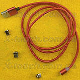 Магнітний USB кабель 3А з заглушкою Lightining, Type-C, Micro USB, червоний, фото 2