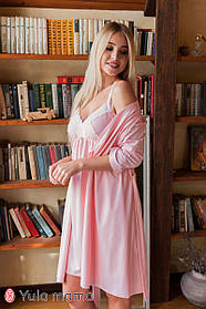 Рожевий комплект для вагітних та годуючих, для сну і відпочинку, халат + нічна сорочка