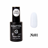 Базове покриття для гель-лаку Grattol Rubber Base Glitter 01, 9 мл