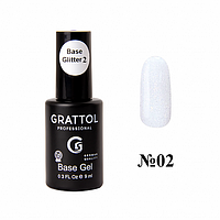 Базове покриття для гель-лаку Grattol Rubber Base Glitter 02, 9 мл