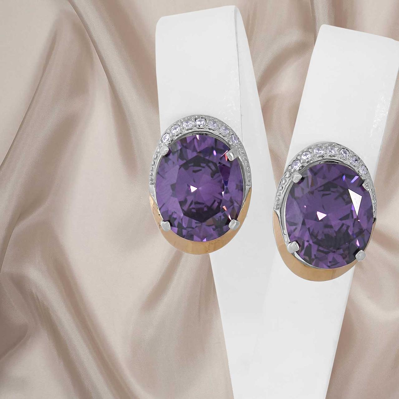 Сережки срібні з золотими напайками і аметистом "Єсенія", фото 1