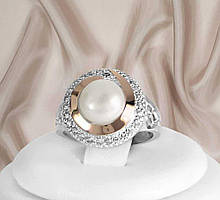 Красиве кільце срібне з перлами і золотими пластинами Катрін 2