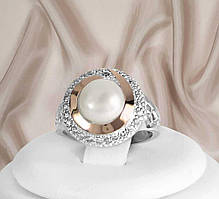 Красиве кільце срібне з перлами і золотими пластинами Катрін 2