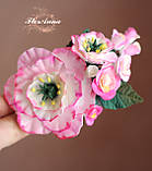 Оригінальний подарунок дівчині, жінці, подрузі. Заколка/брошка з квітами "Рожеві → c трояндами"., фото 4