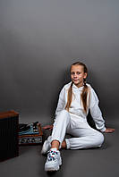 Костюм для дівчинки утеплений білого кольору Спортивний костюм - двійка з капюшоном теплий вік 6-10 років, фото 3