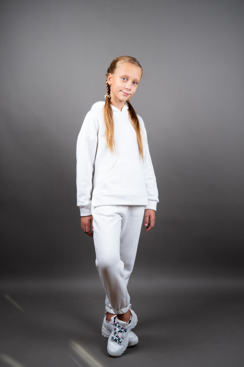 Костюм на дівчинку спортивний утеплений вік від 10 до 15 років дитячий білого кольору