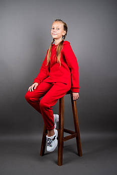 Костюм для дівчинки дитячий спортивний червоного кольору Костюм - двійка з капюшоном зимовий вік 6-10 років