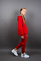 Костюм для дівчинки дитячий спортивний червоного кольору Костюм - двійка з капюшоном зимовий вік 6-10 років, фото 2