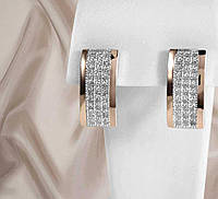Красивые женские серебряные серьги с золотыми пластинами и белыми фианитами "Белла"