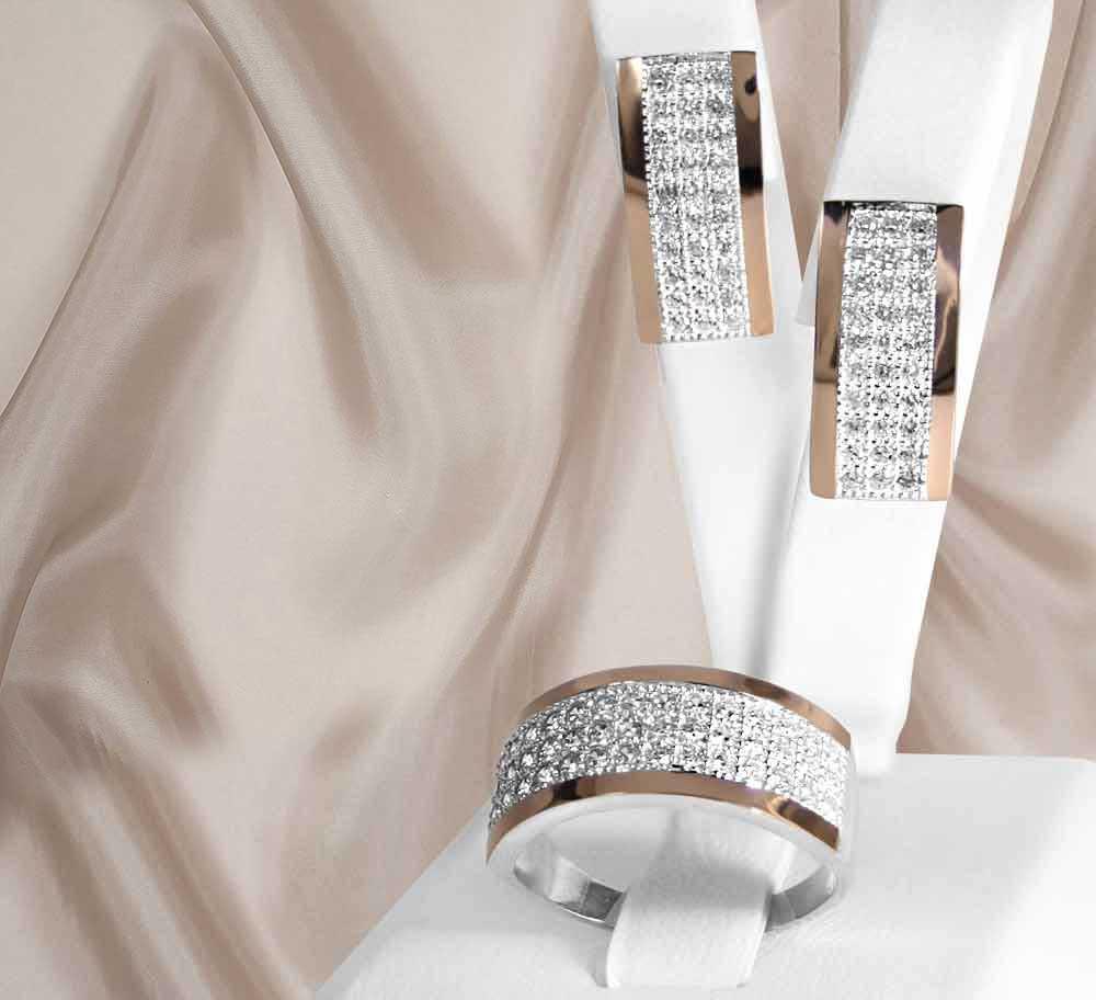 Шикарний срібний набір прикрас з золотими вставками і білими фіанітами "Белла", фото 1