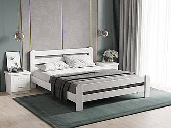 Ліжко двоспальне біле Малага, дерев'яне ліжко двоспальне для спальні