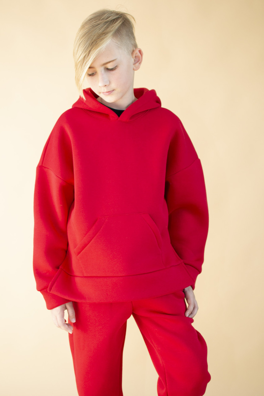 Спортивний костюм для хлопчика утеплений червоного кольору Костюм - двійка з капюшоном зимовий вік 6-10 років