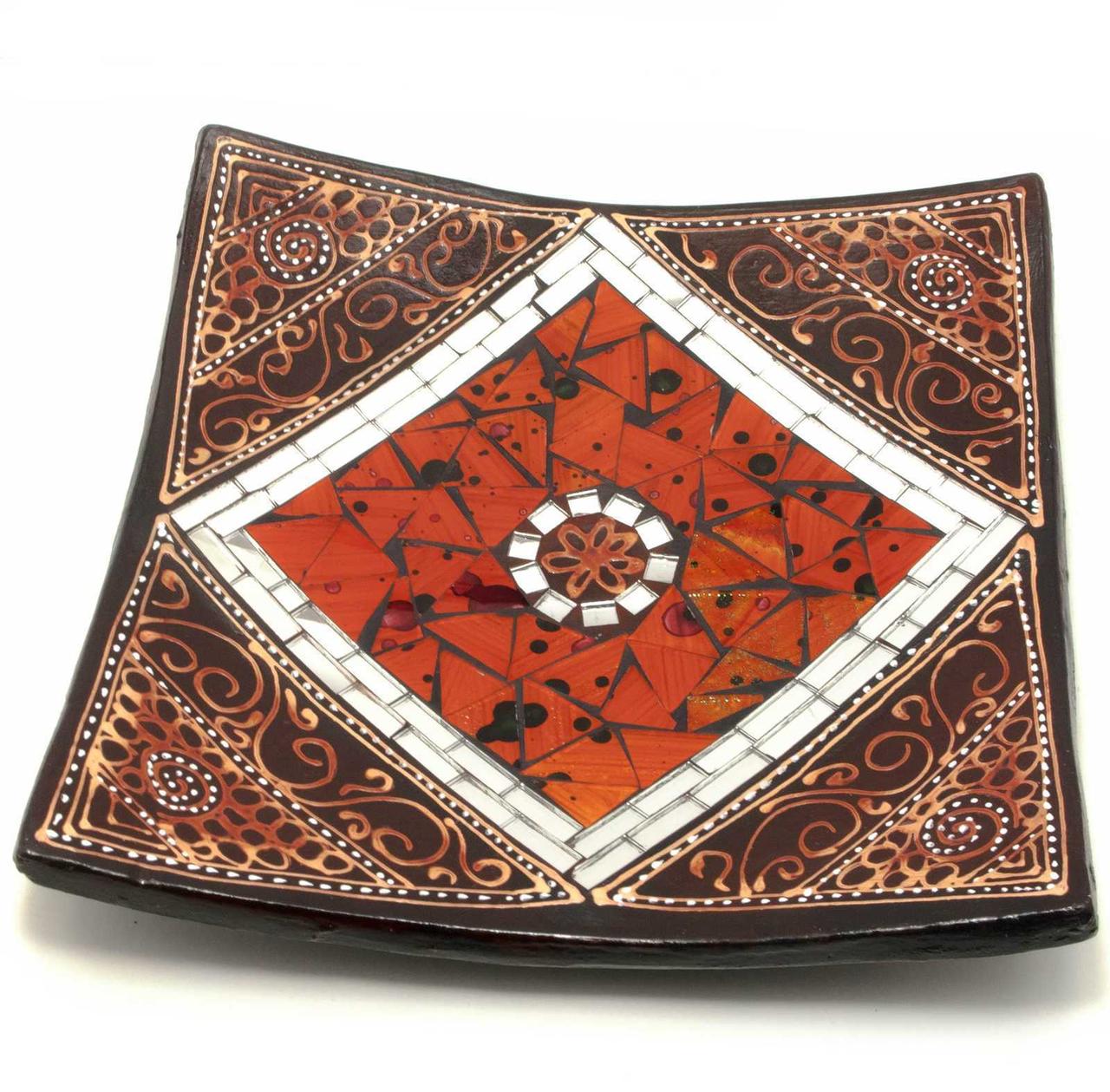 Блюдо теракотове з мозаїкою (19х19х4 см)A, фото 1