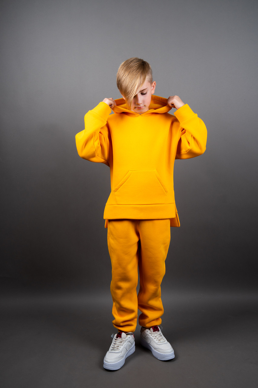 Костюм для хлопчика зимовий жовтого кольору теплий дитячий костюм-двійка спортивний вік 6-10 років