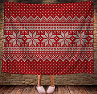 Плед с 3D принтом Рождественские Снежинки на красном фоне. 150х200 см.