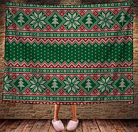 Плед с 3D принтом Снежинки и елочки на красно-зеленом 150х200 см.