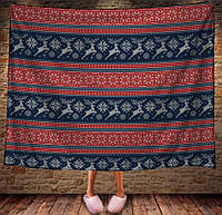 Плед с 3D-принтом Олен Санты на красно-синем. 150х200 см.